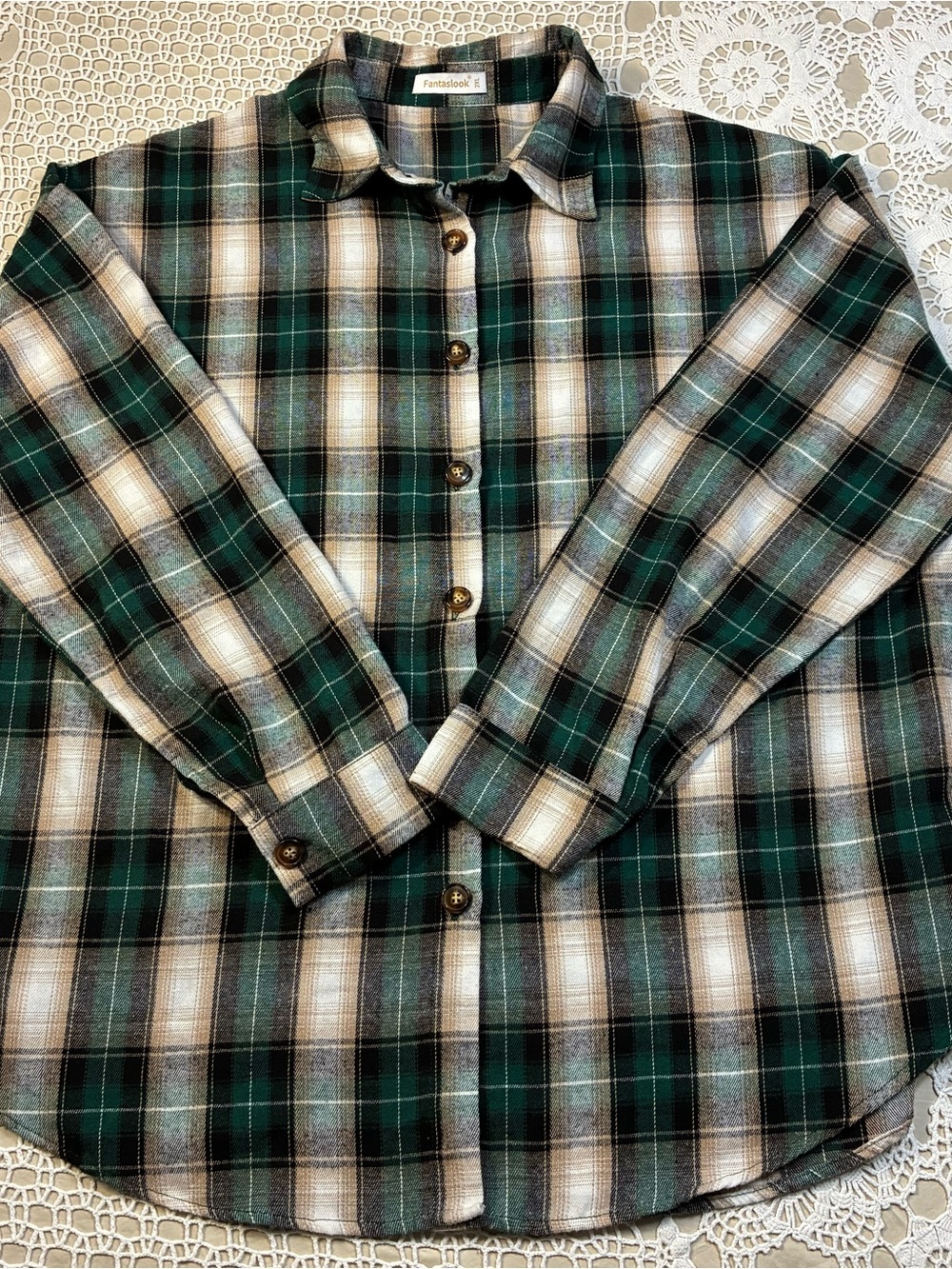 Ladies Green Plaid Lightweight Button-Down Shirt